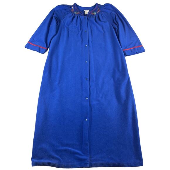 Cachet Robe Womens Large Blue Made In USA Vintage Embroidered Snap Sleepwear - Picture 1 of 11